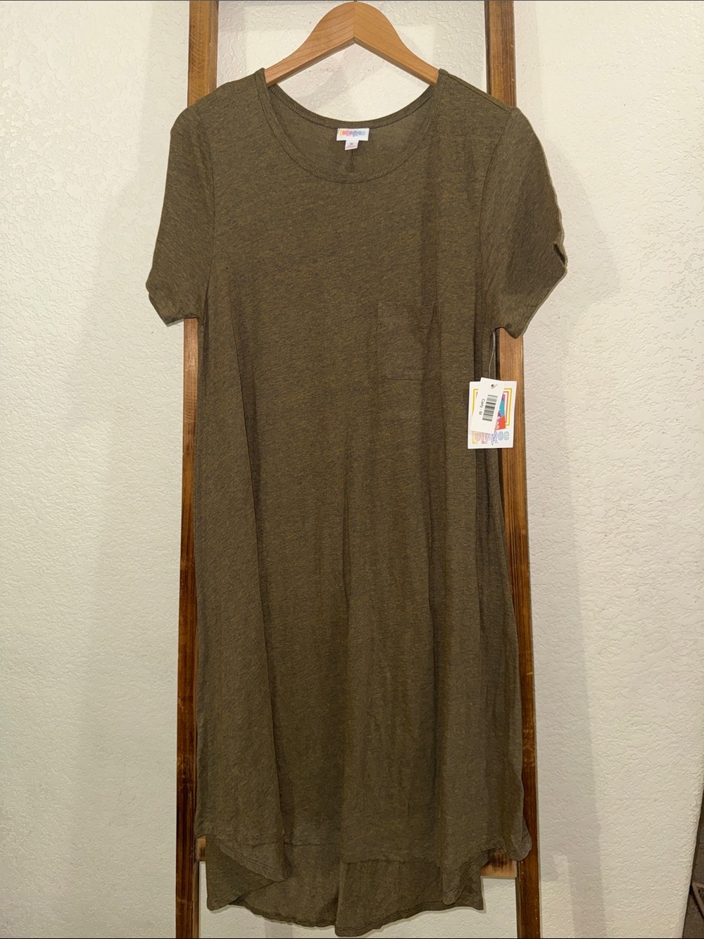 LuLaRoe Olive Green Crewneck Tee Dress M